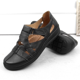 Læder behagelige gennembrudte sko med velcro, sort Helios 423.011 2