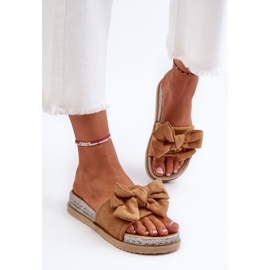 Dame Camel Aflia Platform flip-flops med sløjfe brun 5