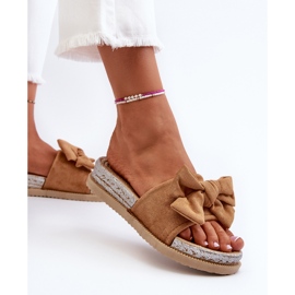 Dame Camel Aflia Platform flip-flops med sløjfe brun 6