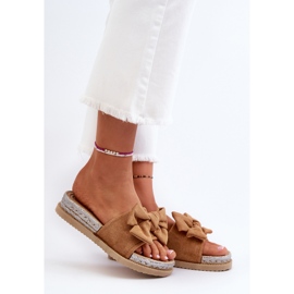 Dame Camel Aflia Platform flip-flops med sløjfe brun 3