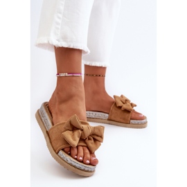 Dame Camel Aflia Platform flip-flops med sløjfe brun 4