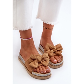 Dame Camel Aflia Platform flip-flops med sløjfe brun 7