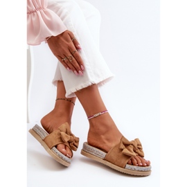 Dame Camel Aflia Platform flip-flops med sløjfe brun 1