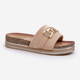 Dame-platformsflip-flops med dekoration, beige vapireta 2