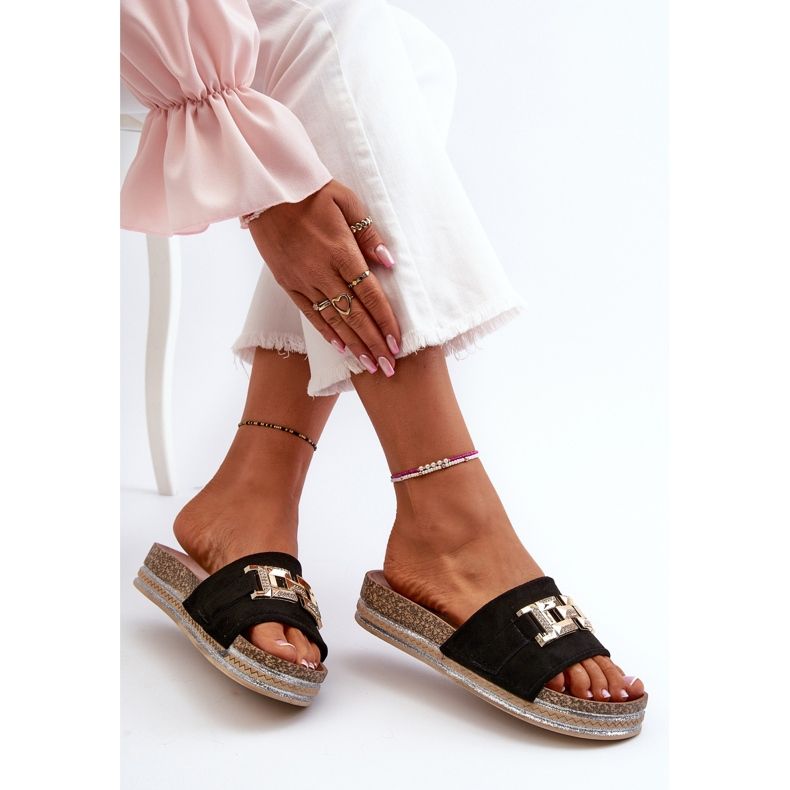 FK1 Kvinders platform flip-flops med dekoration, sort vapireta 1