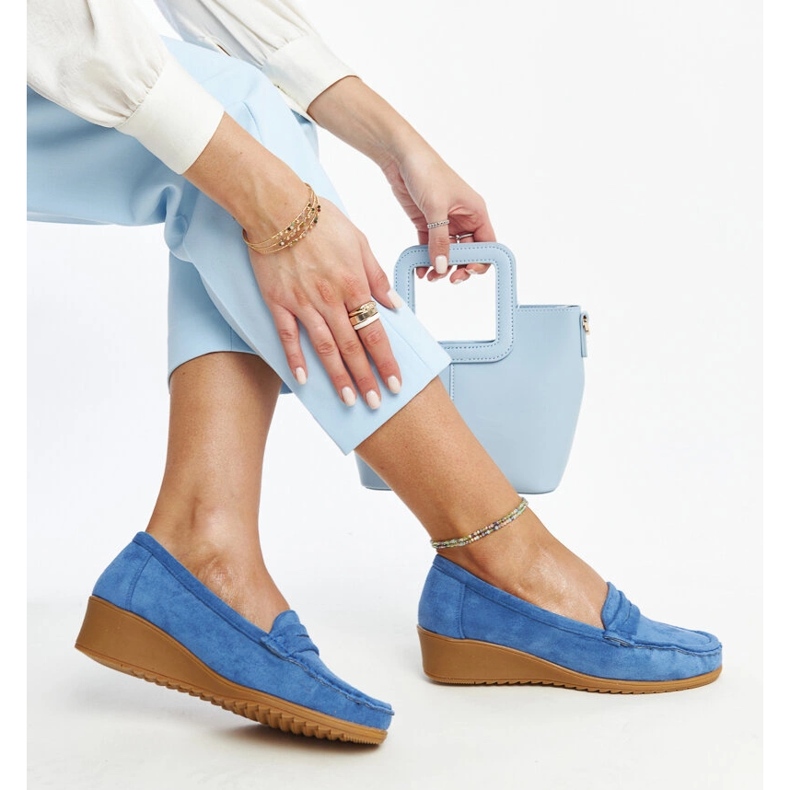 Sakena blå ruskind wedge loafers 1