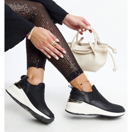 Ashleey sorte wedge sneakers med rhinestones 1