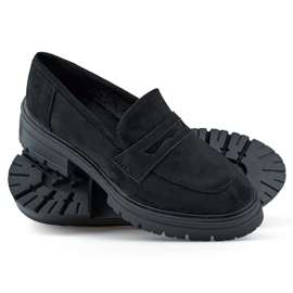 Kvinders sorte ruskind loafers, sorte loafers 1
