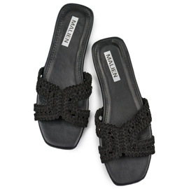 Sorte dameflip-flops i blonder med flad sål 1