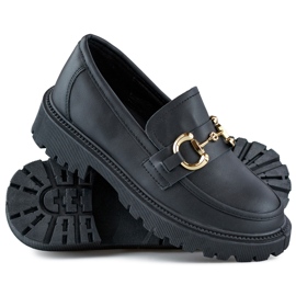 Sorte dame loafers med gulddekoration 1