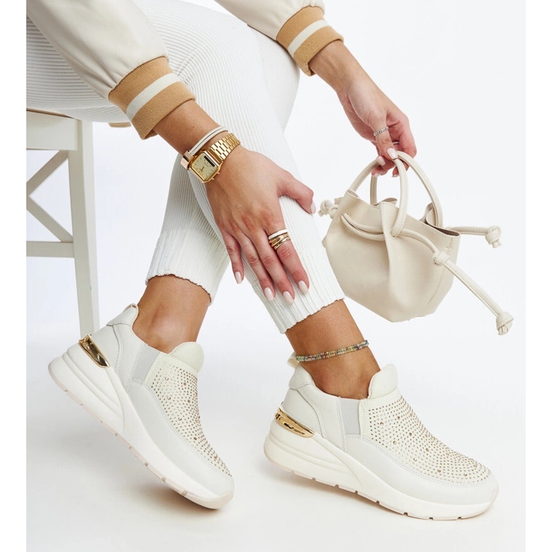 Ashleey beige wedge sneakers med rhinestones 1