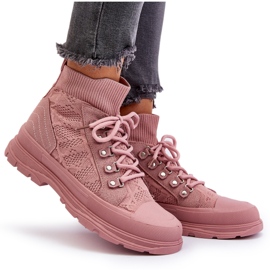 Sneakers til kvinder med en elastisk overdel, Pink Kalyne lyserød 9