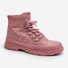 Sneakers til kvinder med en elastisk overdel, Pink Kalyne lyserød 1