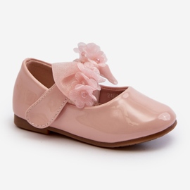 Ballerinasko til børn i lak med velcro og sløjfe, pink Olessa lyserød 1