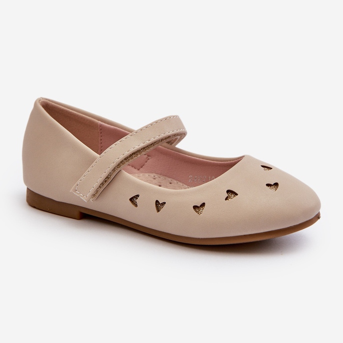 Børneballerinasko med hjerter, fastgjort med velcro, beige Danaella 1