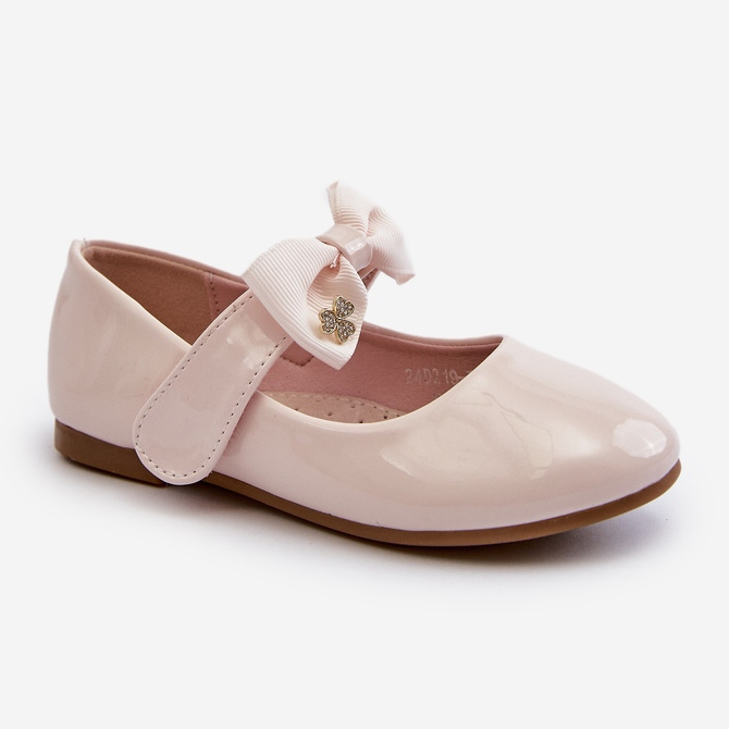 Børnelak-ballerinaer med velcro-sløjfe, pink, kattelignende lyserød 1