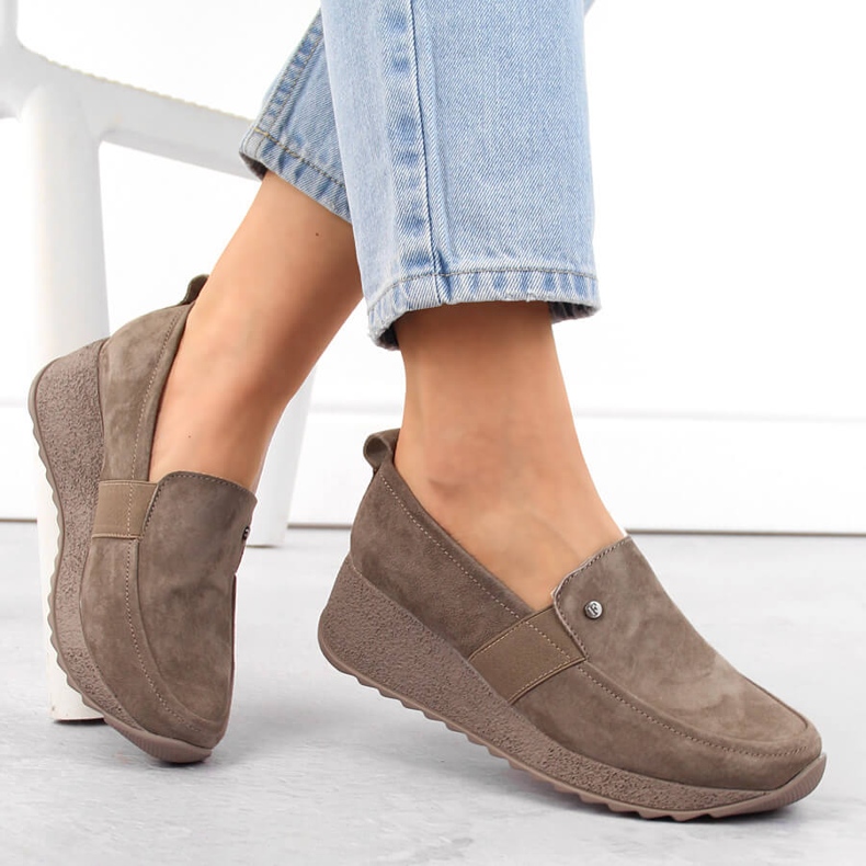 Læder ruskindsko kvinders taupe kile mokkasiner Filippo DP6139 brun 2