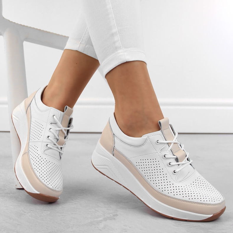 Læder sportssko til kvinder, wedge sneakers, hvid Artiker 54C1742 1