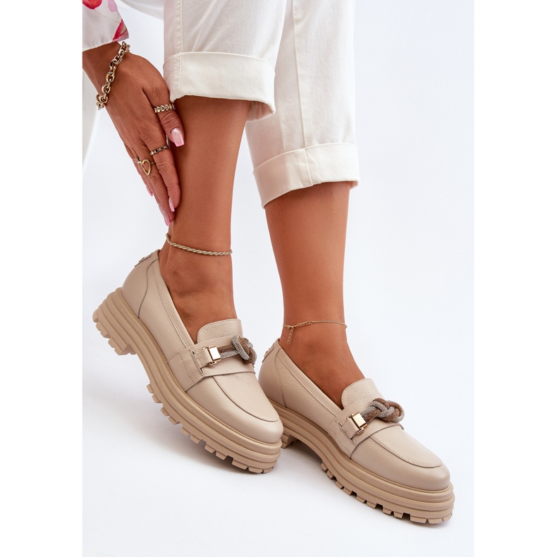 Dame lædermokkasiner med dekoration Laura Messi 2780 Beige 1