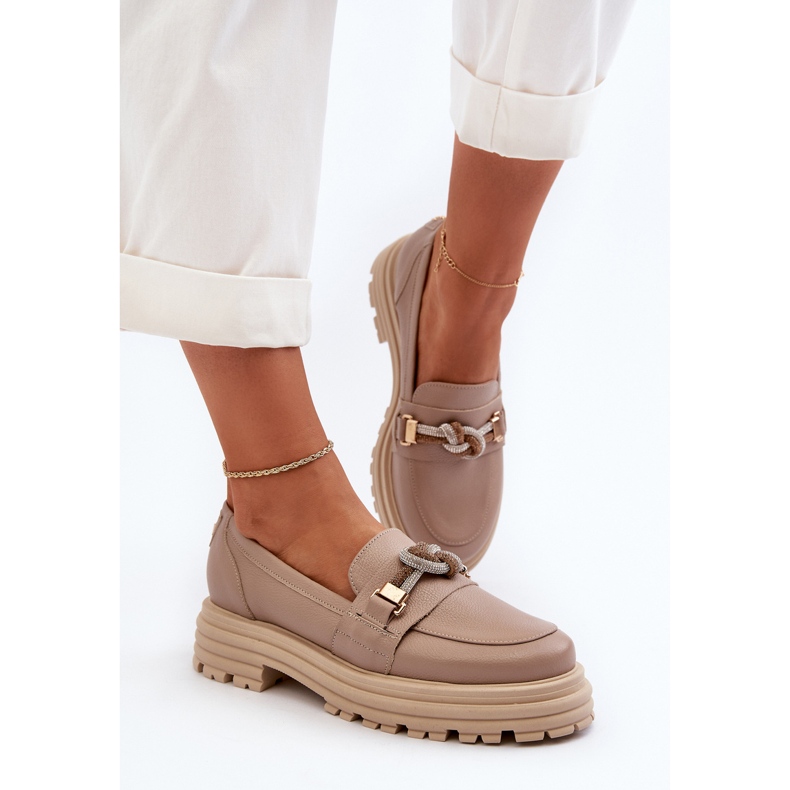 Dame læder mokkasiner med dekoration Laura Messi 2780 Dark Beige 1