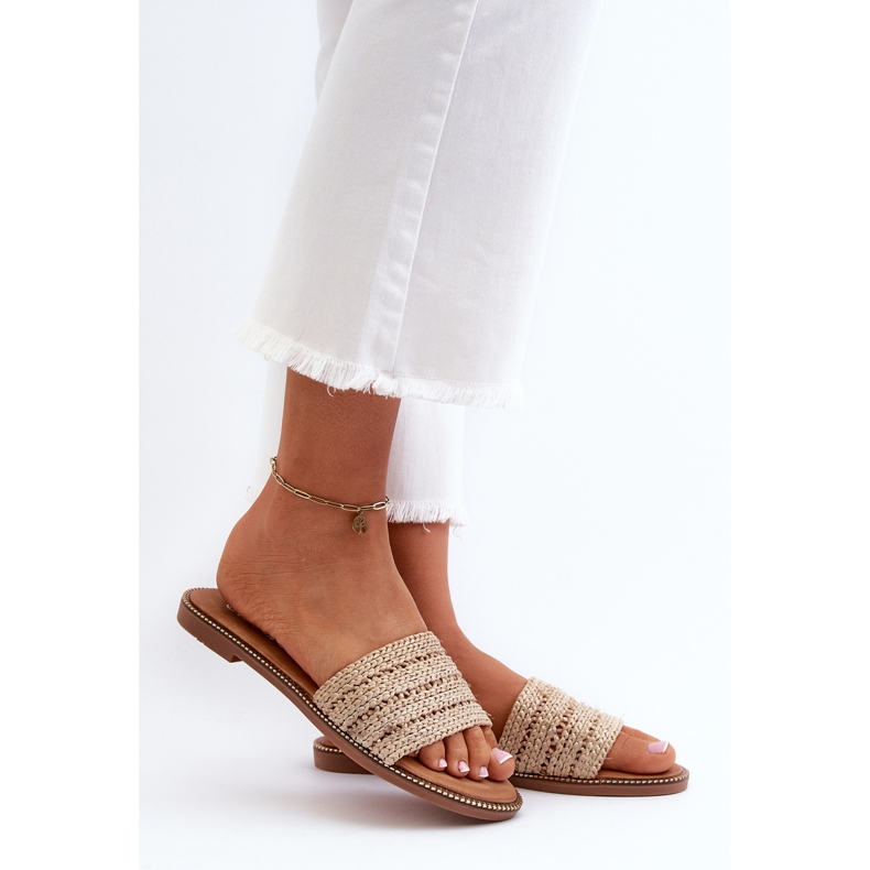 Beige Radians dameflip-flops med flettede flade hæle 2
