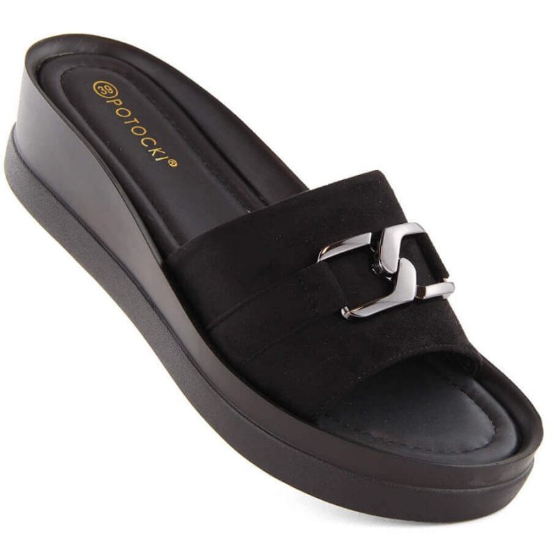 Potocki W WOL235 suede wedge hjemmesko, sorte 1