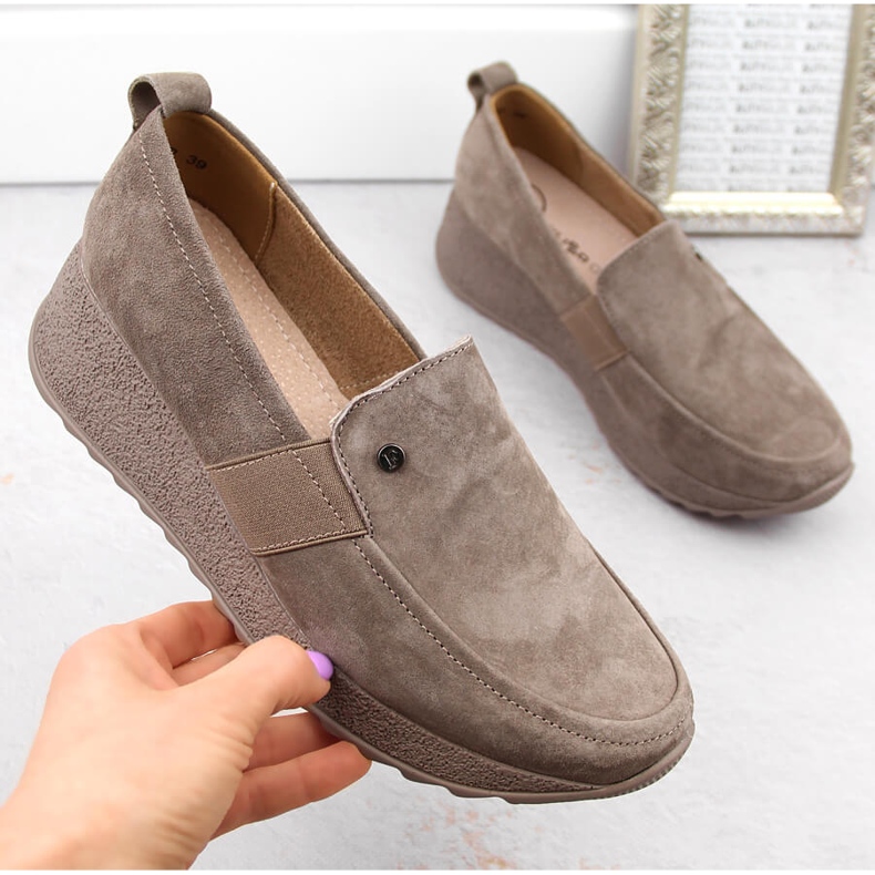 Læder ruskindsko kvinders taupe kile mokkasiner Filippo DP6139 brun 1