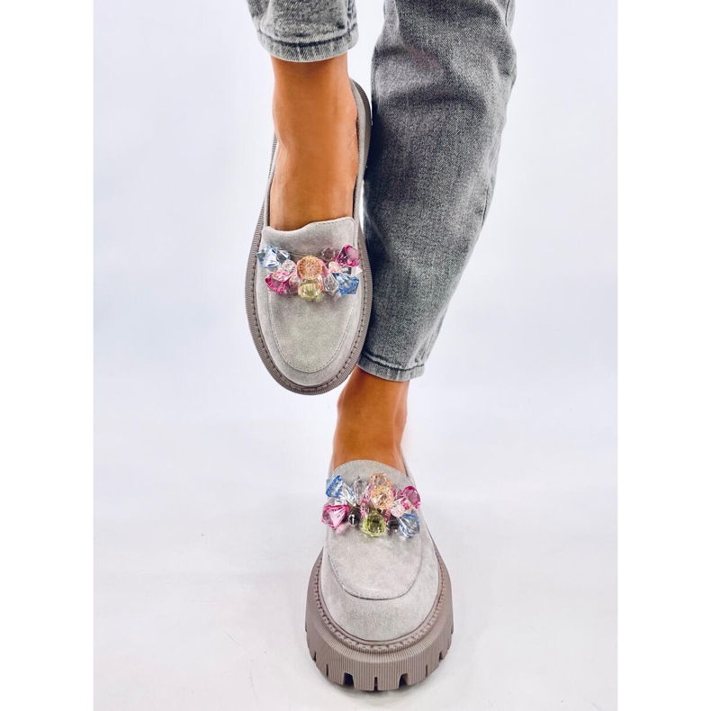 Stefani Grå platform loafers med perler 1