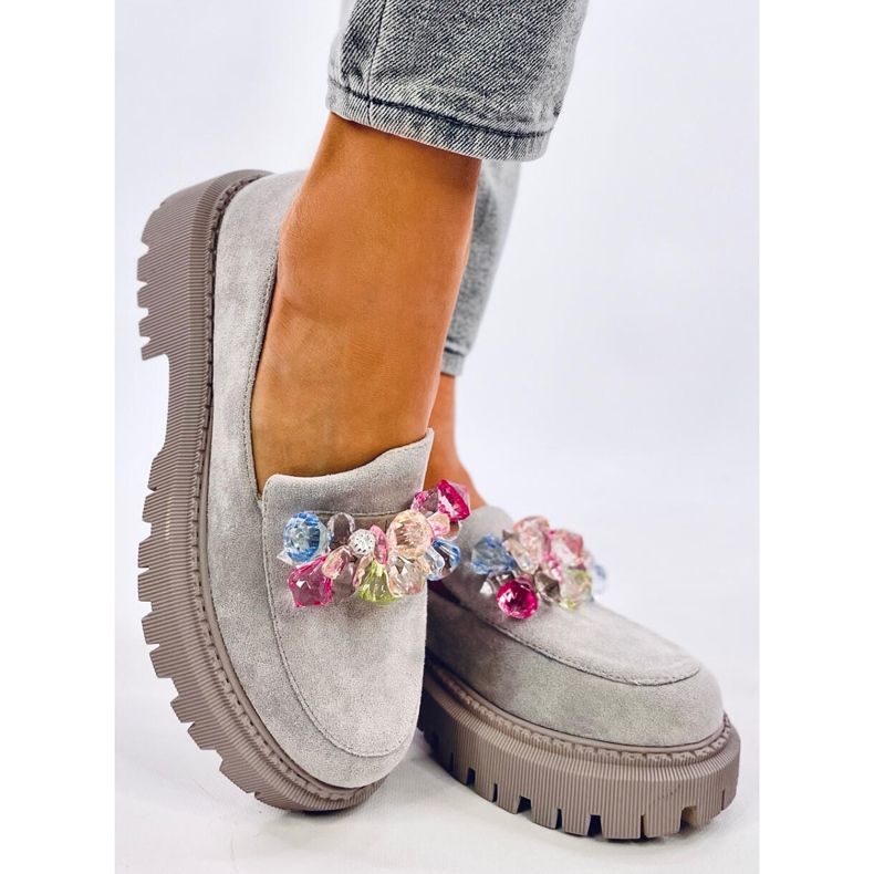 Stefani Grå platform loafers med perler 2