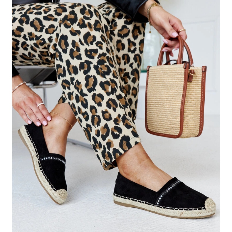 Sorte espadriller med Abia rhinsten 1