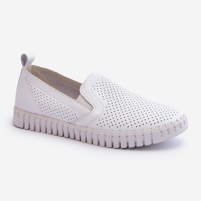 Vinceza Slip-on sko i gennembrudt læder til kvinder, hvid Theophia 1