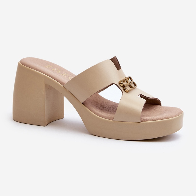 Zazoo 40419 læderflip-flops til kvinder med udskæringer og dekoration, beige 1