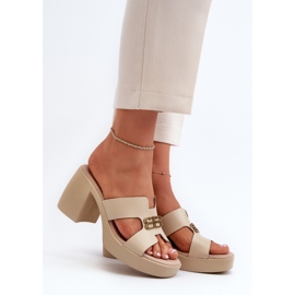 Zazoo 40419 læderflip-flops til kvinder med udskæringer og dekoration, beige 2
