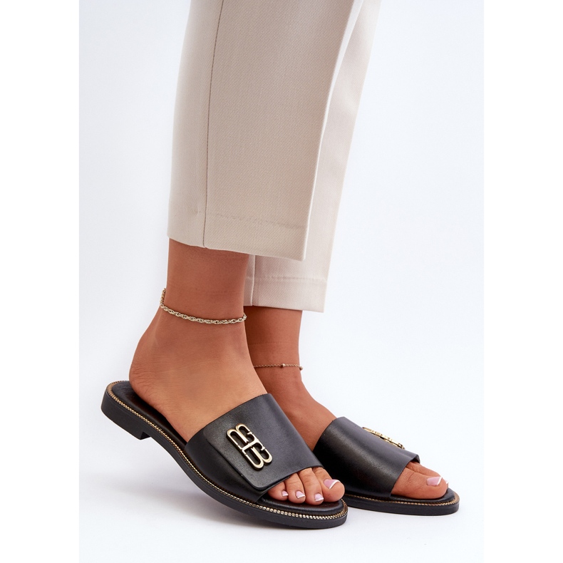 Zazoo 40384 Elegante læderflip-flops til kvinder, sorte 2
