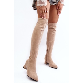 Dame-over-knæ-støvler med lav hæl, lys beige Maidna 6