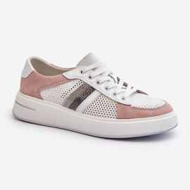 S.Barski D&amp;A Sneakers i læder til kvinder LR110 Hvid og Pink 1