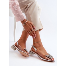 S.Barski Gennemsigtige sandaler med lav hæl med en sommerfugl Pink Sølv D&amp;A MR38-388 8
