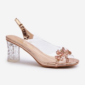 S.Barski Elegante højhælede sandaler med dekorationer, rosaguld D&amp;A MR38-444 lyserød 2