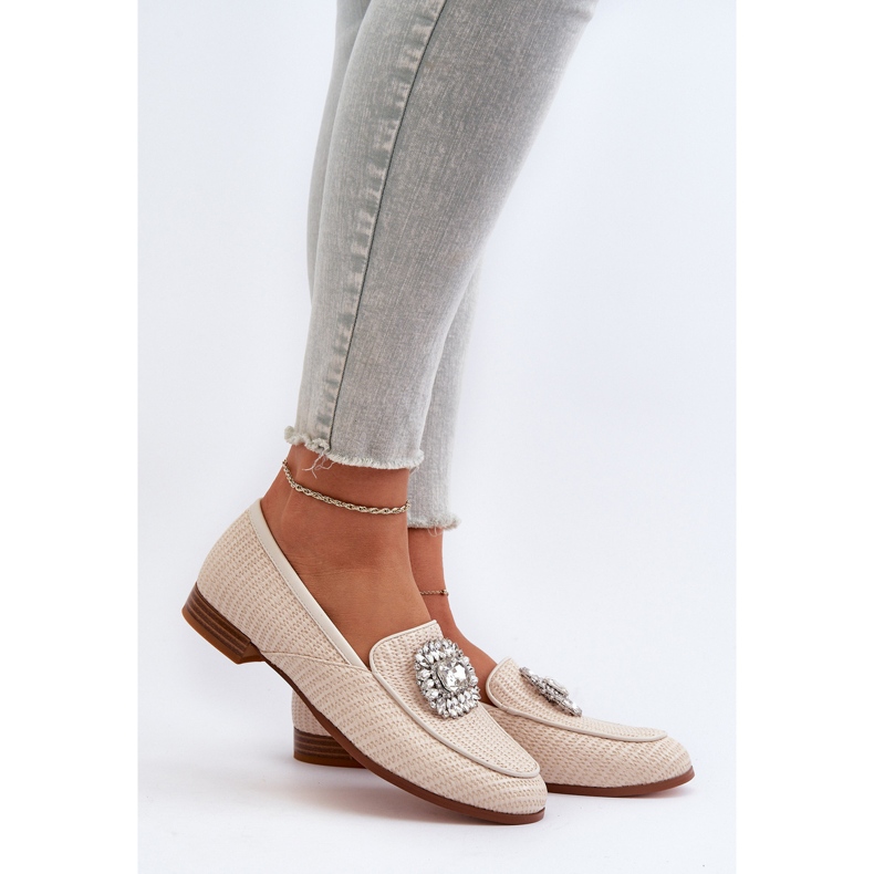 S.Barski Kvinders fladhælede mokkasiner med broche Beige D&amp;A MR38-676 2