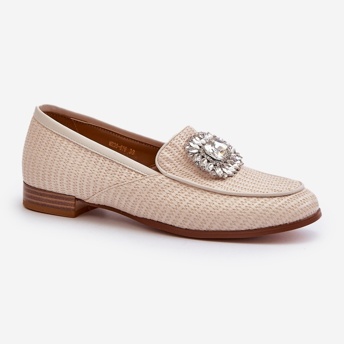 S.Barski Kvinders fladhælede mokkasiner med broche Beige D&amp;A MR38-676 1