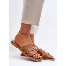 Flade flip flops til kvinder med Kamel Kavinia dekoration brun 2