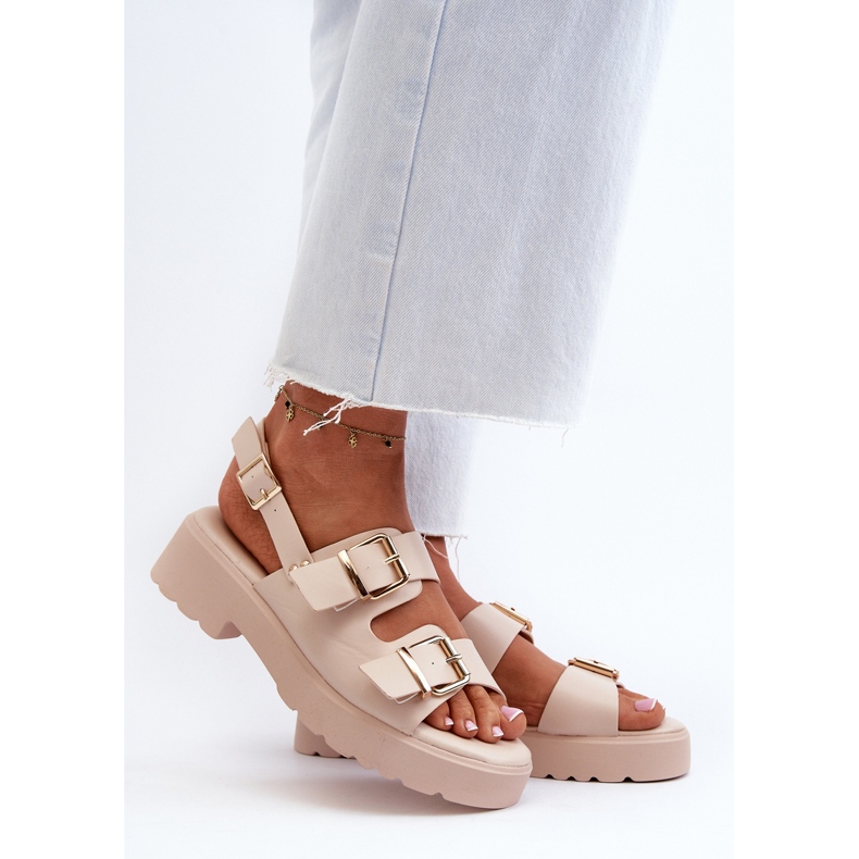 Damesandaler med spænder Eco Læder Beige Konanttia 2