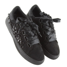 Satin sneakers 16-535 Sorte snørebånd 1