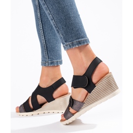 Kvinders sandaler med velcro-kile sort 2