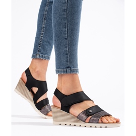 Kvinders sandaler med velcro-kile sort 1
