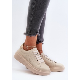 Sneakers i læder til kvinder på den beige platform Gatira 2
