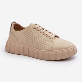 Sneakers i læder til kvinder på den beige Eselmarie-platform 1