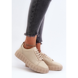 Sneakers i læder til kvinder på den beige Eselmarie-platform 2