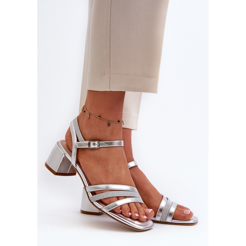 Damesandaler med lav hæl lavet af Eco-læder Sergio Leone SK046 Sølv 2