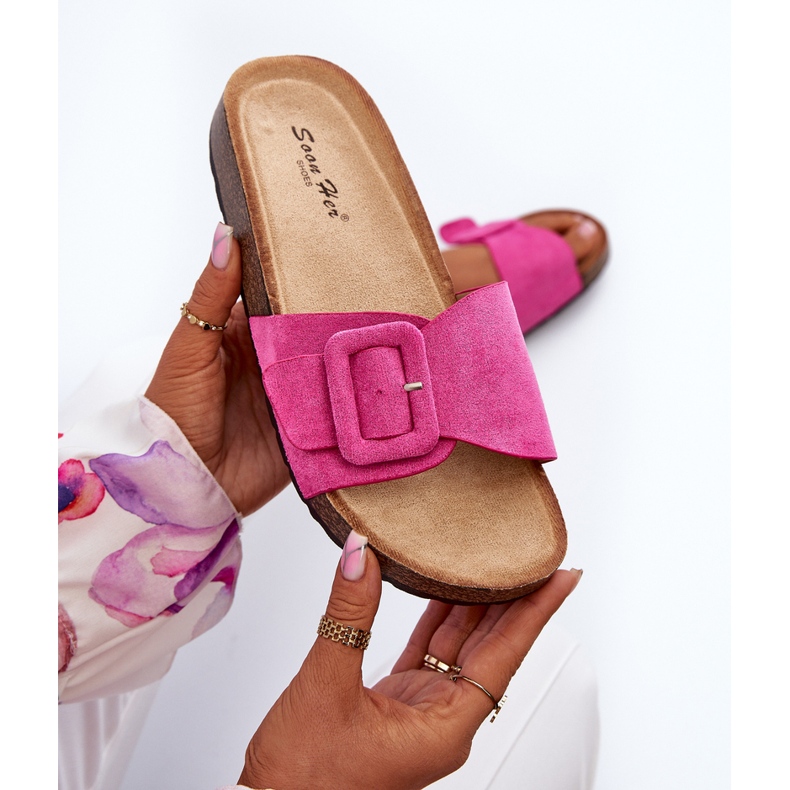 Dame-flip-flops med spænde Eco ruskind Fuchsia Laeltia lyserød 1